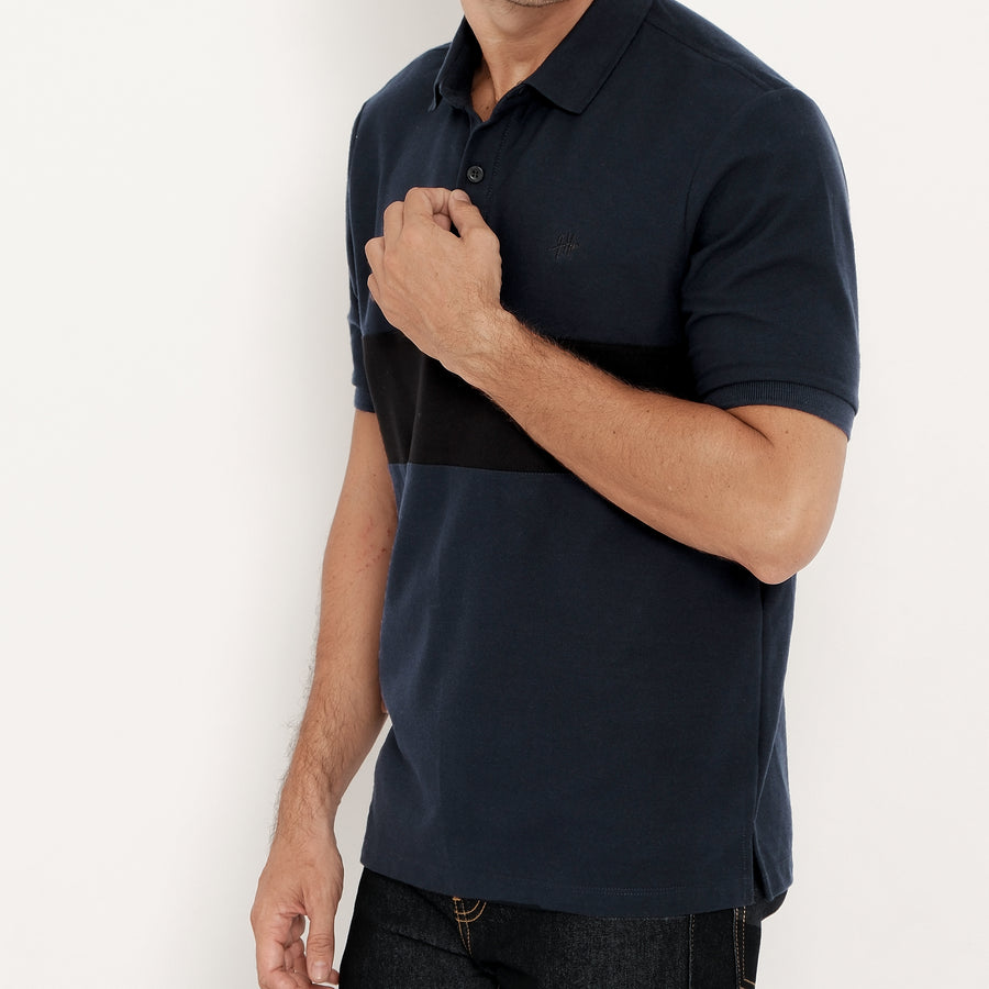 TWO COLOR POLO - NAVY BLACK